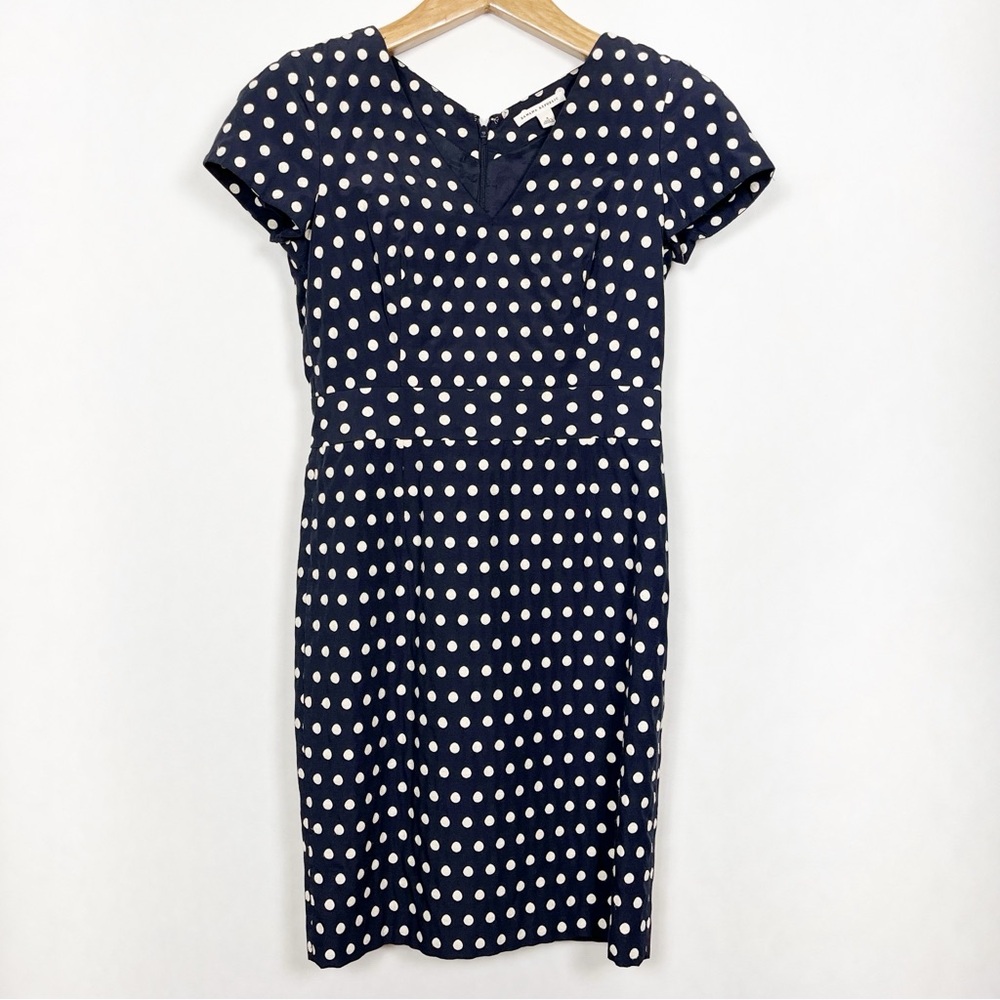 Banana Republic Navy and White Polka Dot Midi Dress Short Sleeve Size 4‎